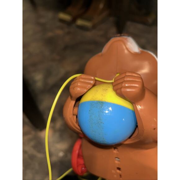 Vintage 1979 Fisher Price 172 Roly Raccoon Pull Toy Bushy Tail Yellow Bow Brown - Picture 7 of 8